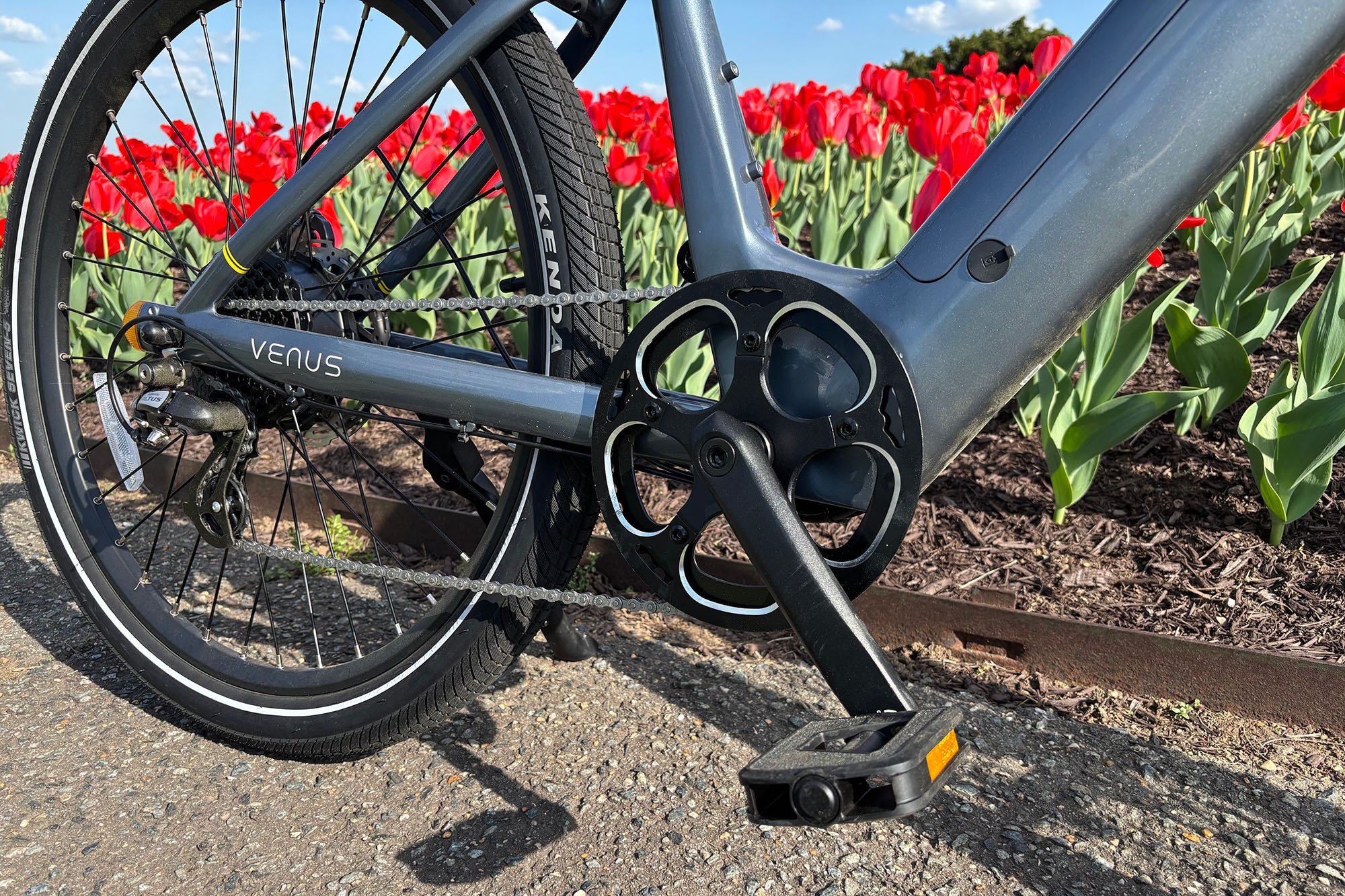 Close-up of the Heybike Venus pedal/crank