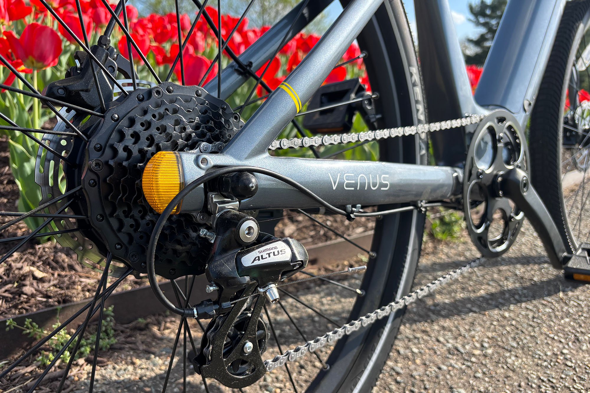 Close-up of the Heybike Venus drivetrain