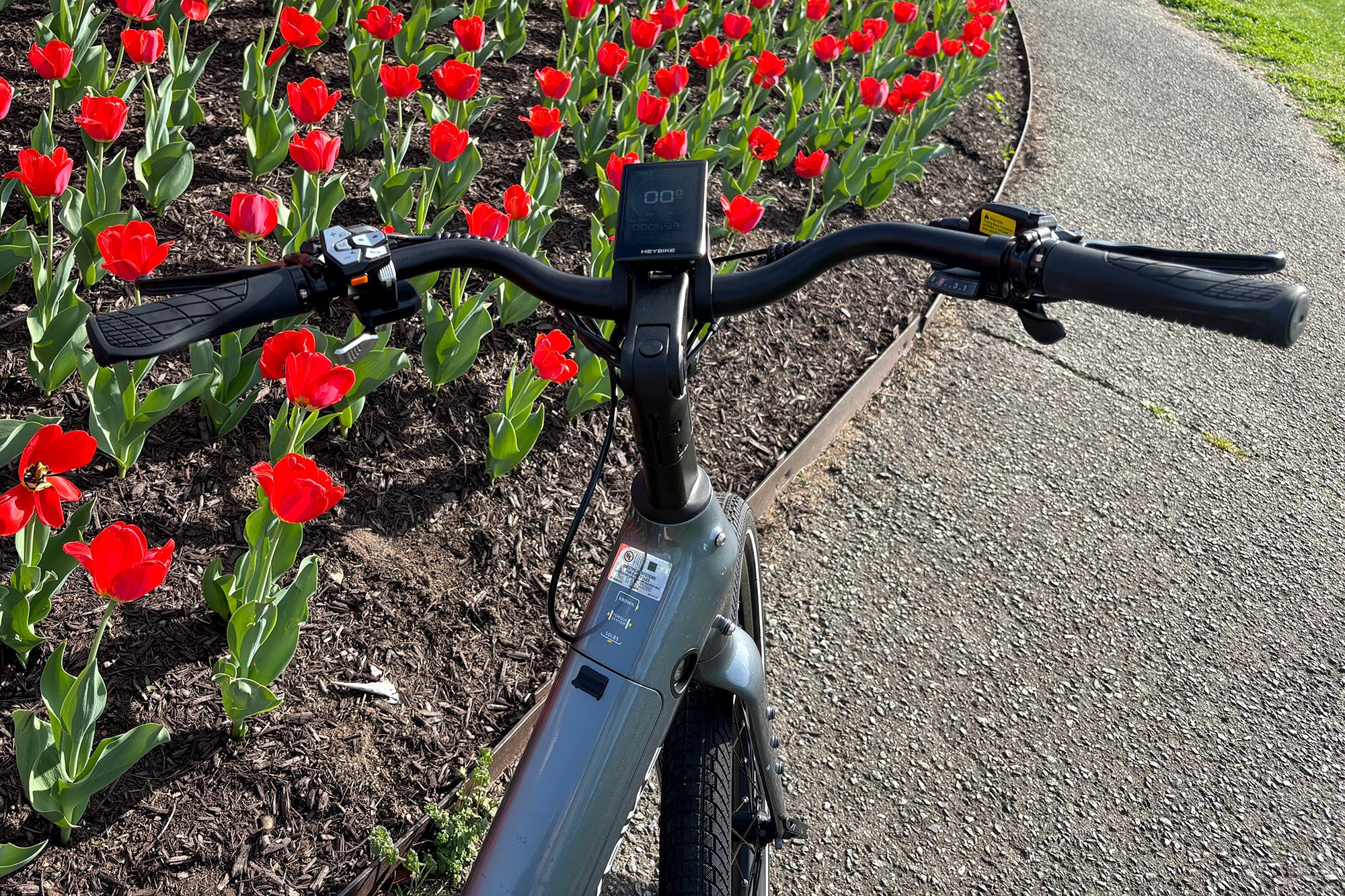 Close-up of the Heybike Venus handlebars