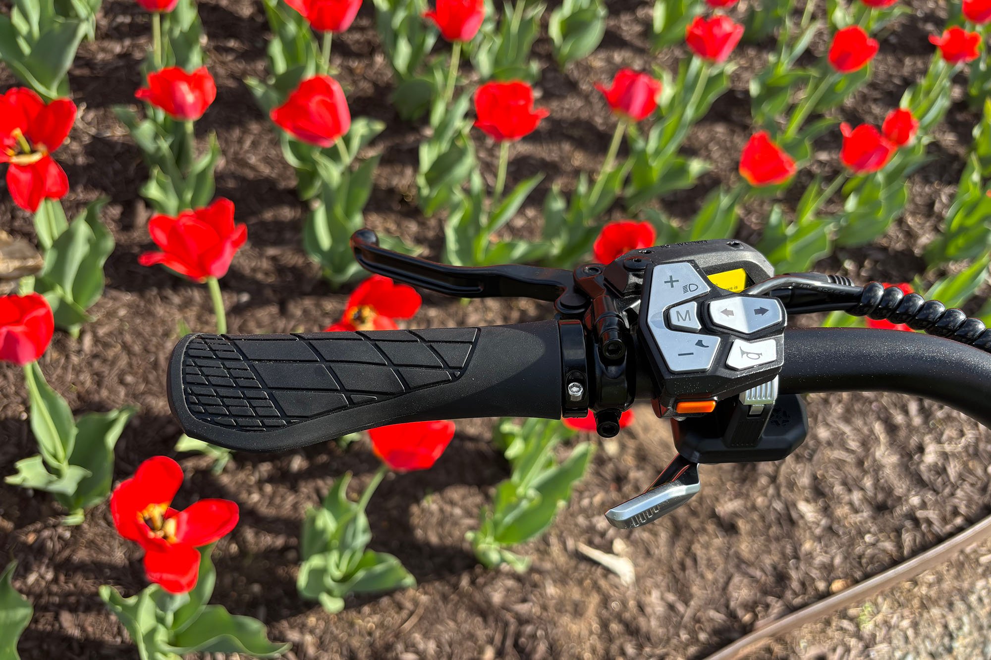Close-up of the Heybike Venus left handlebar