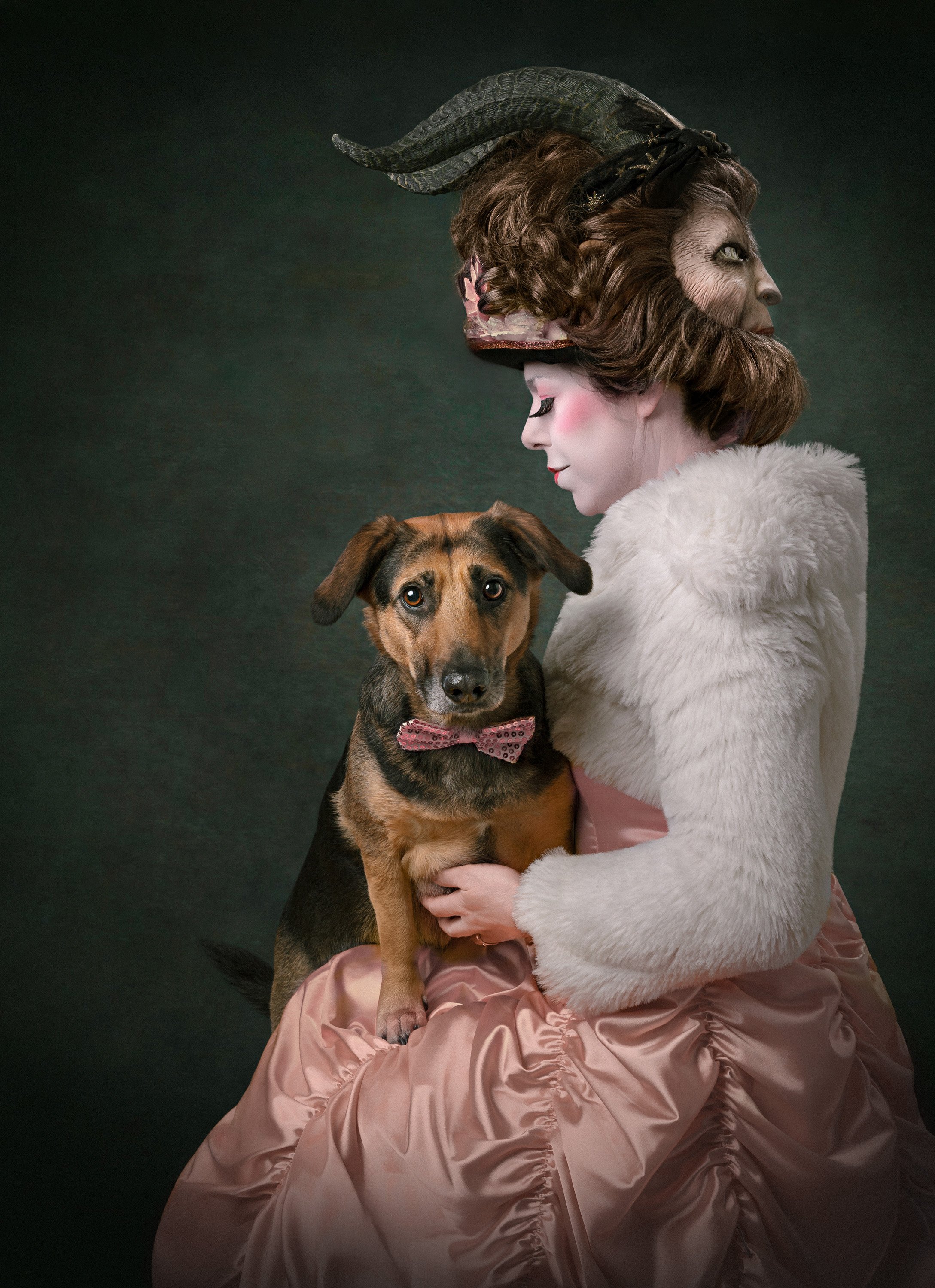 woman with dog in tie