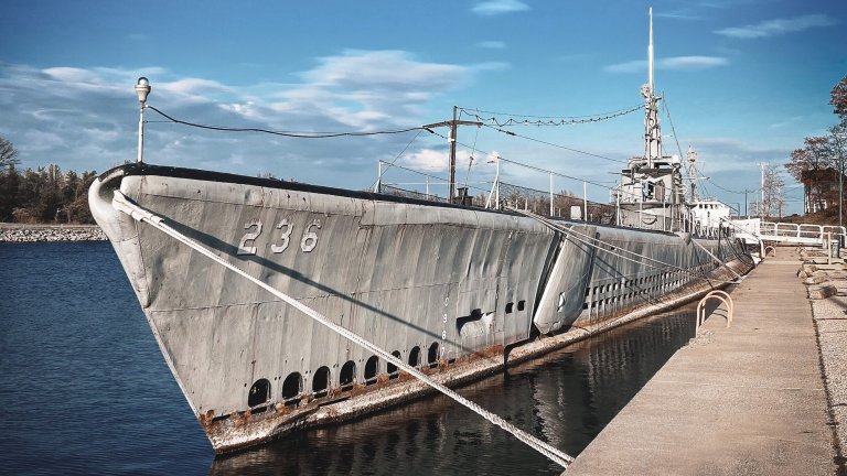 USS Silversides submarine docked at museum