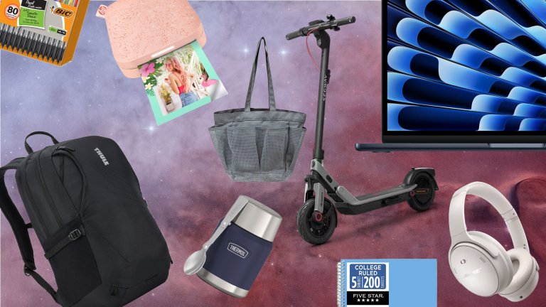 A collage of back to school items against a solar background