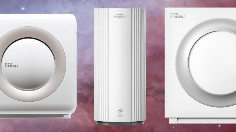 Coway air purifiers on sale on a space background.