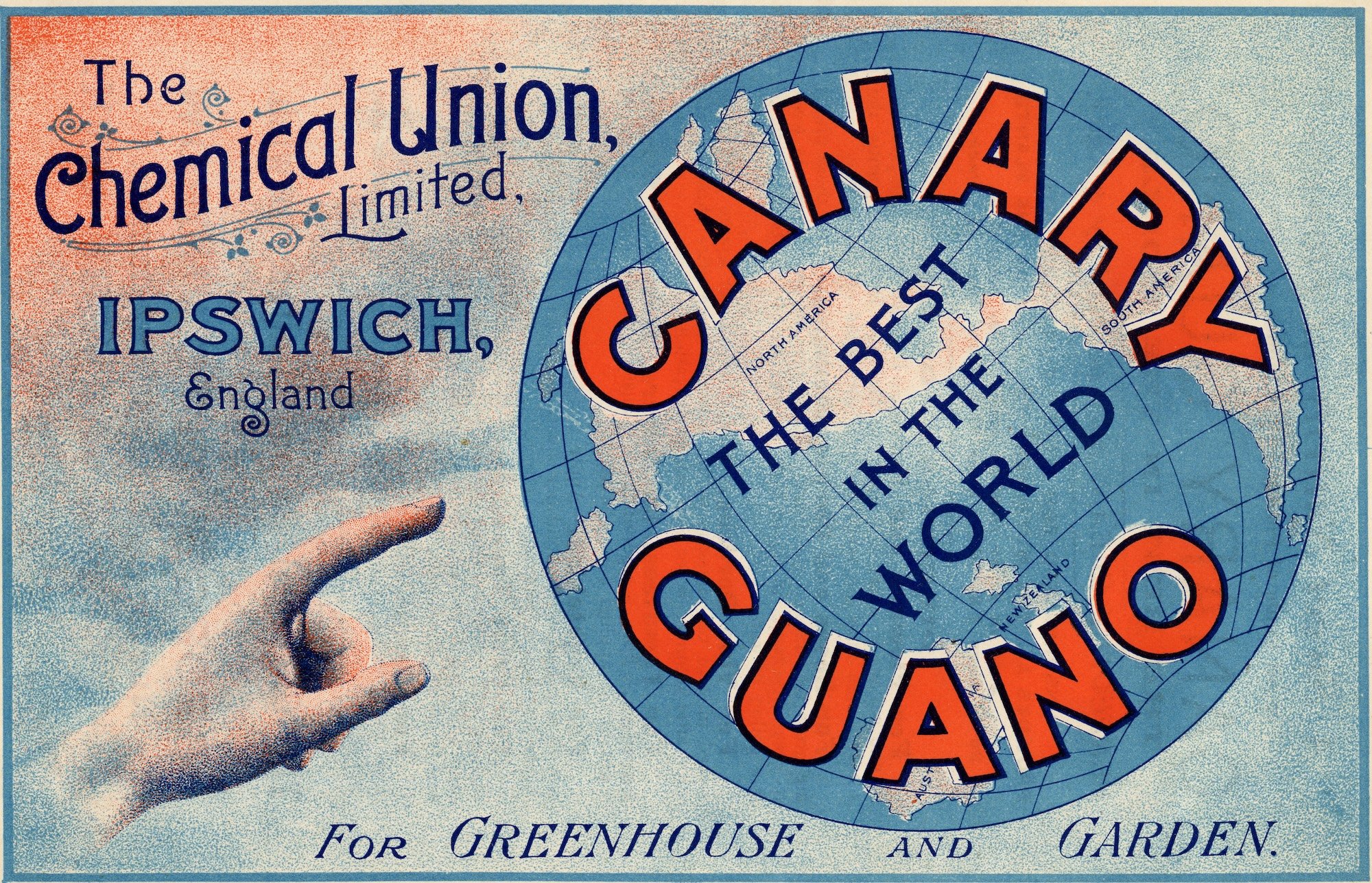 Canary Guano fertilizer, The Chemical Union Limited, Ipswich, c.1900. (Photo by History of Advertising Trust/Heritage Images/Getty Images)