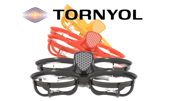a drone in three separate colors, black, red, and yellow with the text tornyol above them