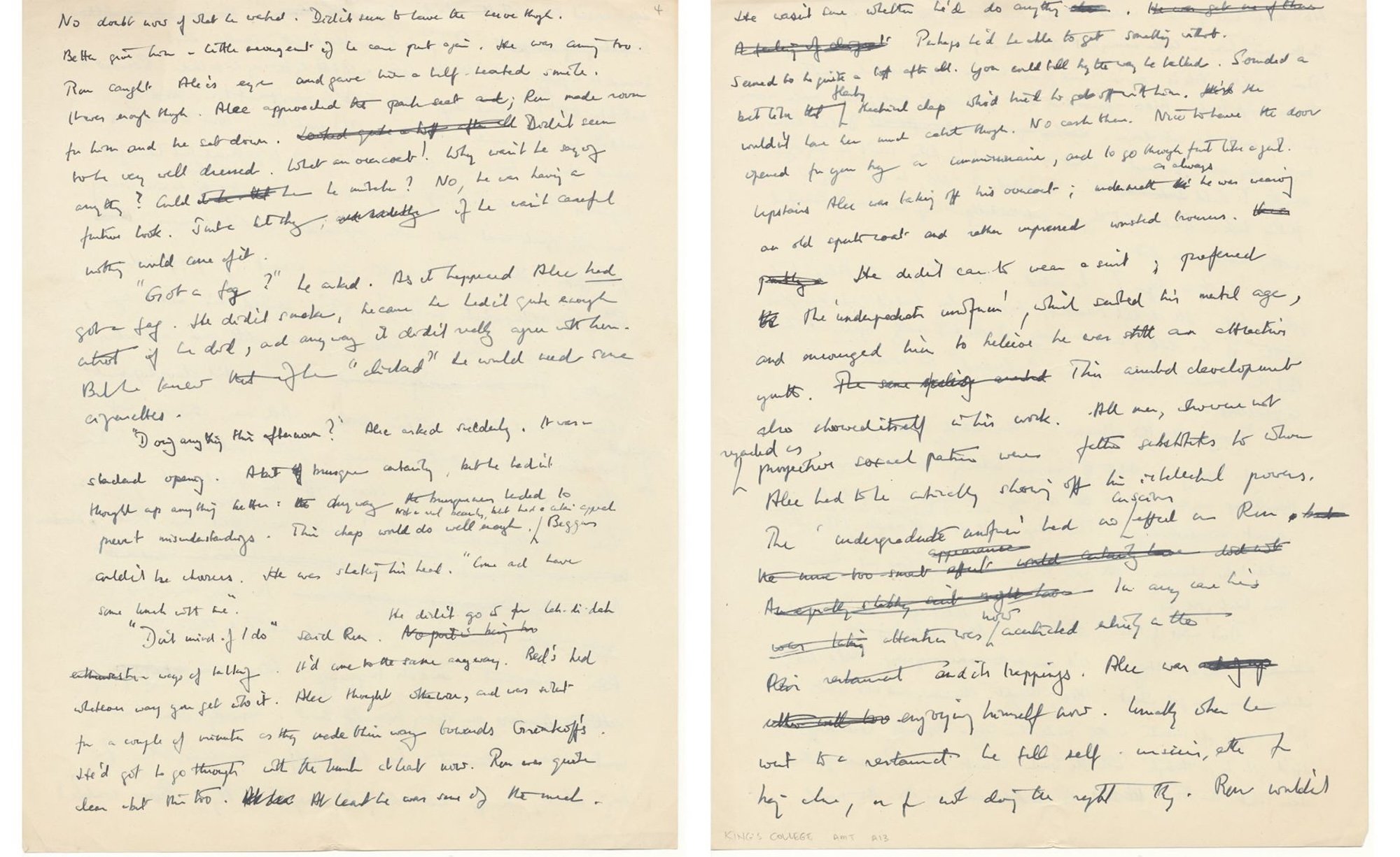 Two handwritten pages of fiction by Alan Turing