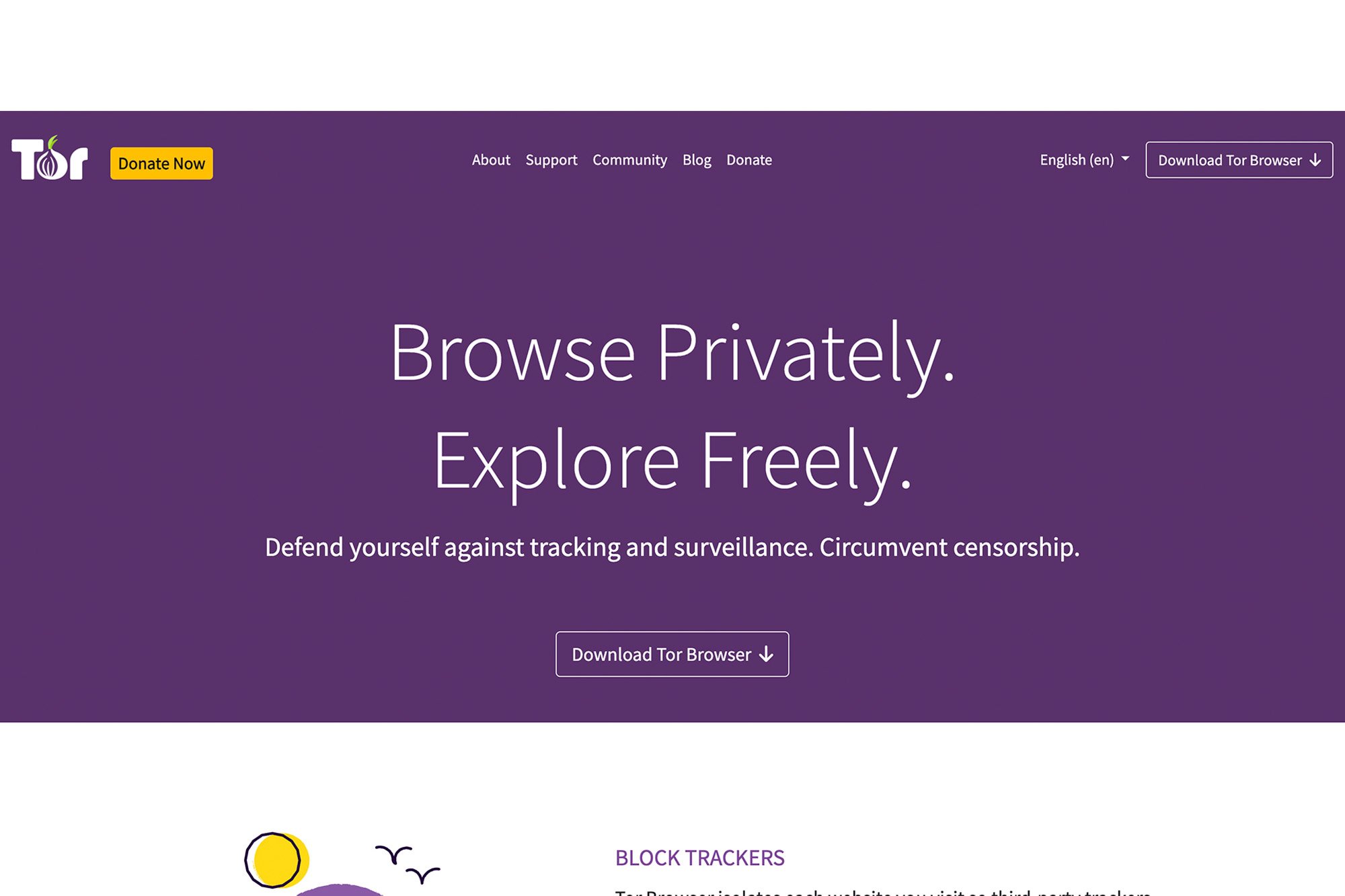 Screenshot from the Tor Project website