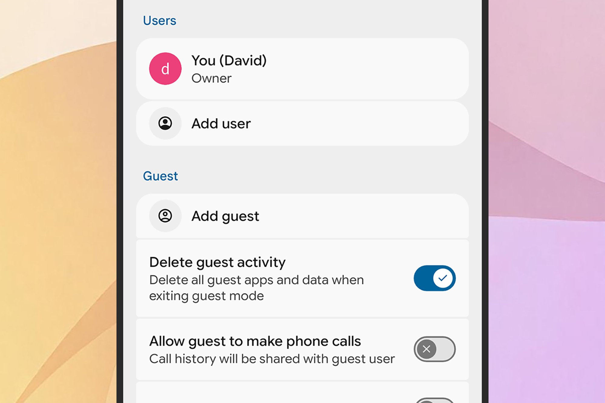 A screenshot of setting up multiple users on a Pixel phone