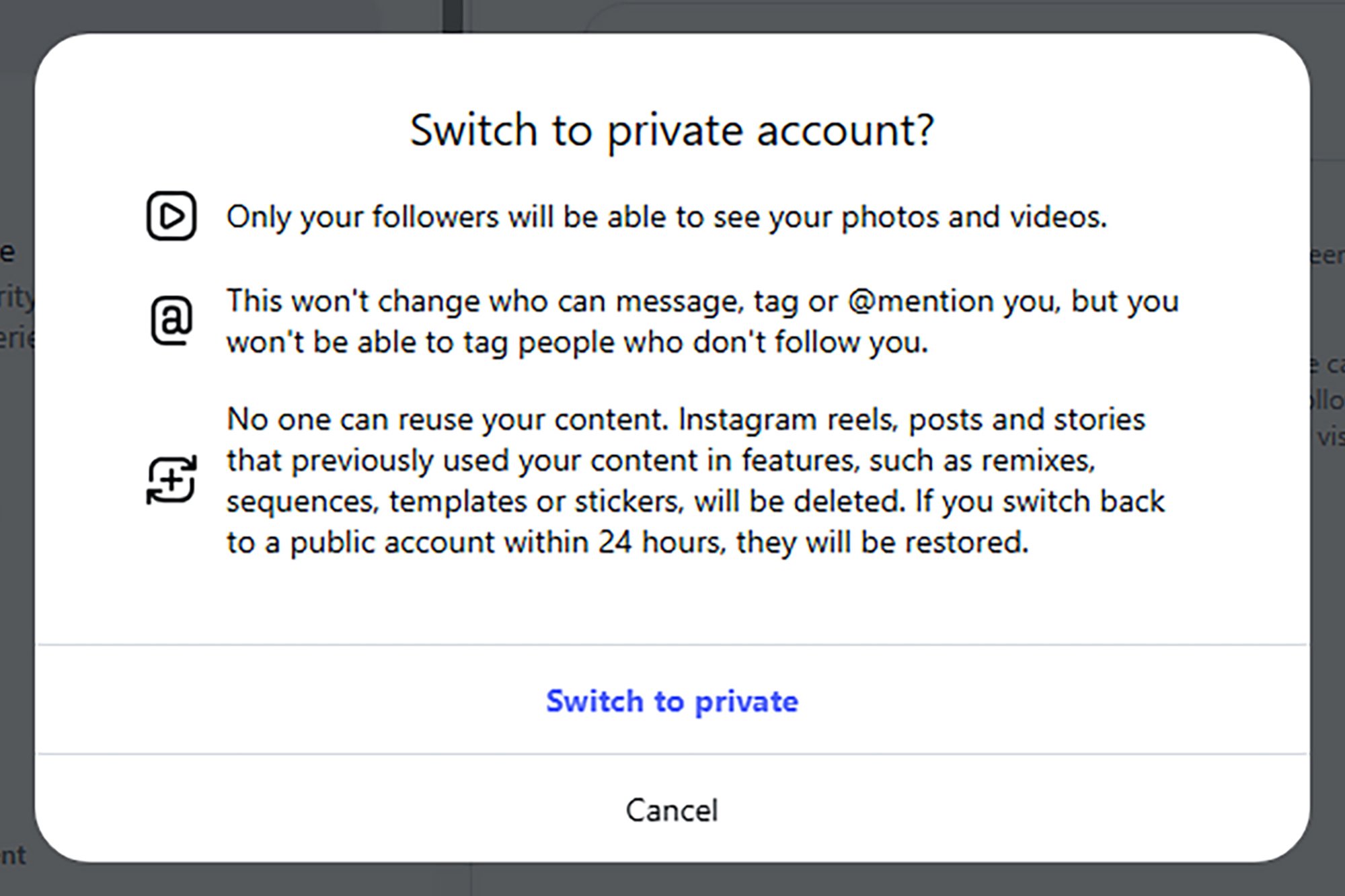 A screenshot of privacy settings