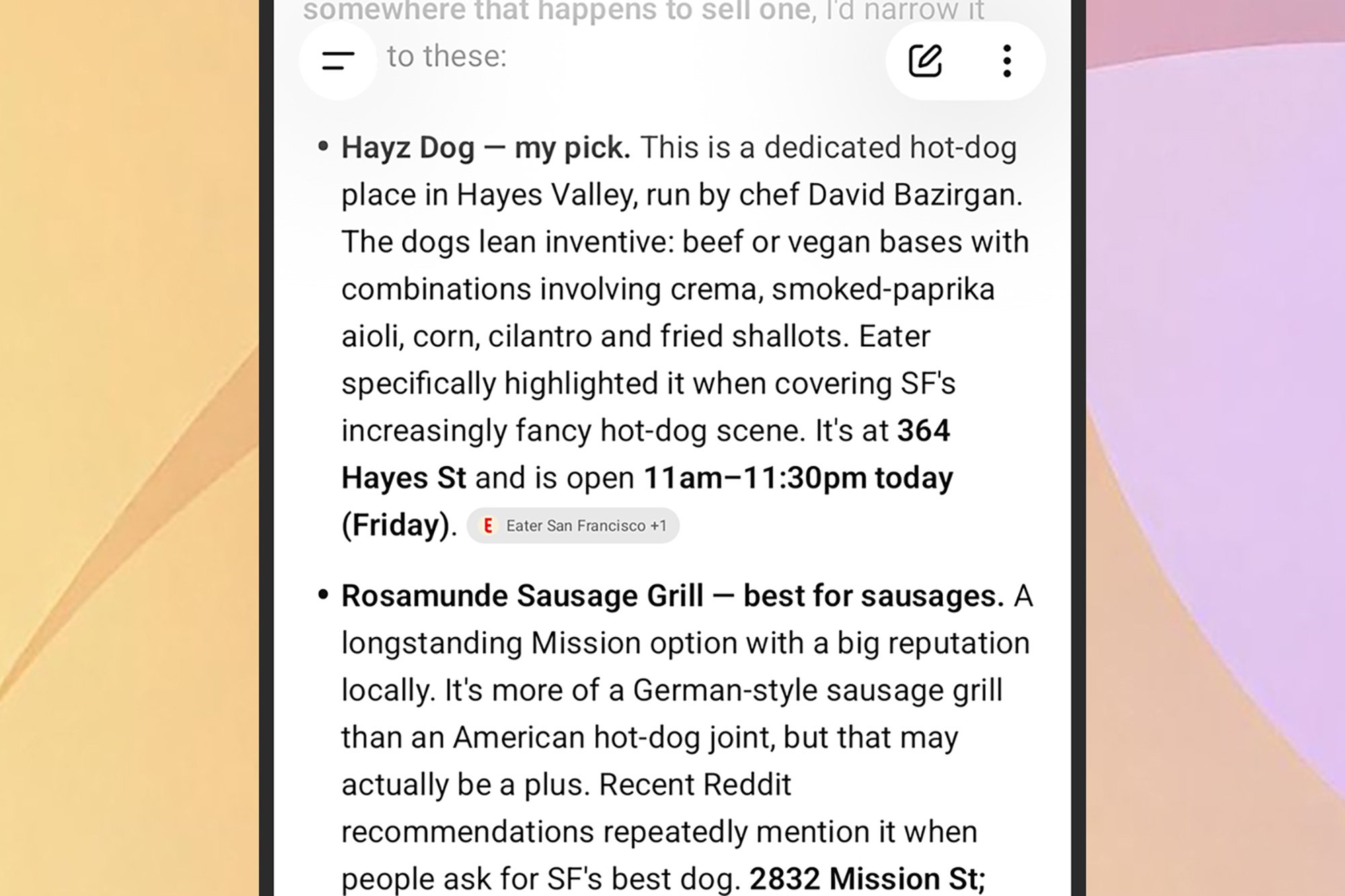 A screencap of AI search results