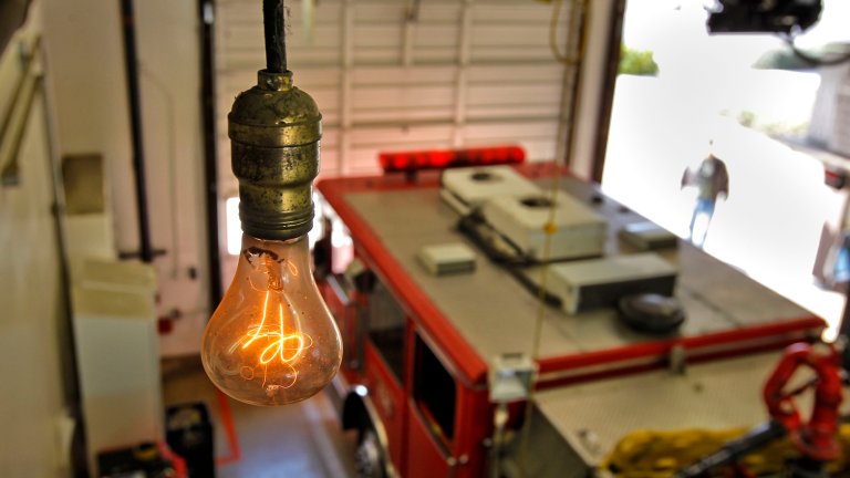 Declared the oldest known working light bulb by Guinness Book of World Records and Ripley's Believe-It-or-Not in 1972, the centennial bulb hangs from the ceiling of Livermore Fire Station #6 on Thursday Feb. 3, 2011, in Livermore, Ca. The light bulb was first switched on at fire department hose cart house on L Street in Livermore in 1901.