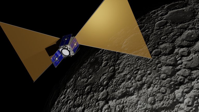 Artist's impression of the cosmocube orbiter above the moon