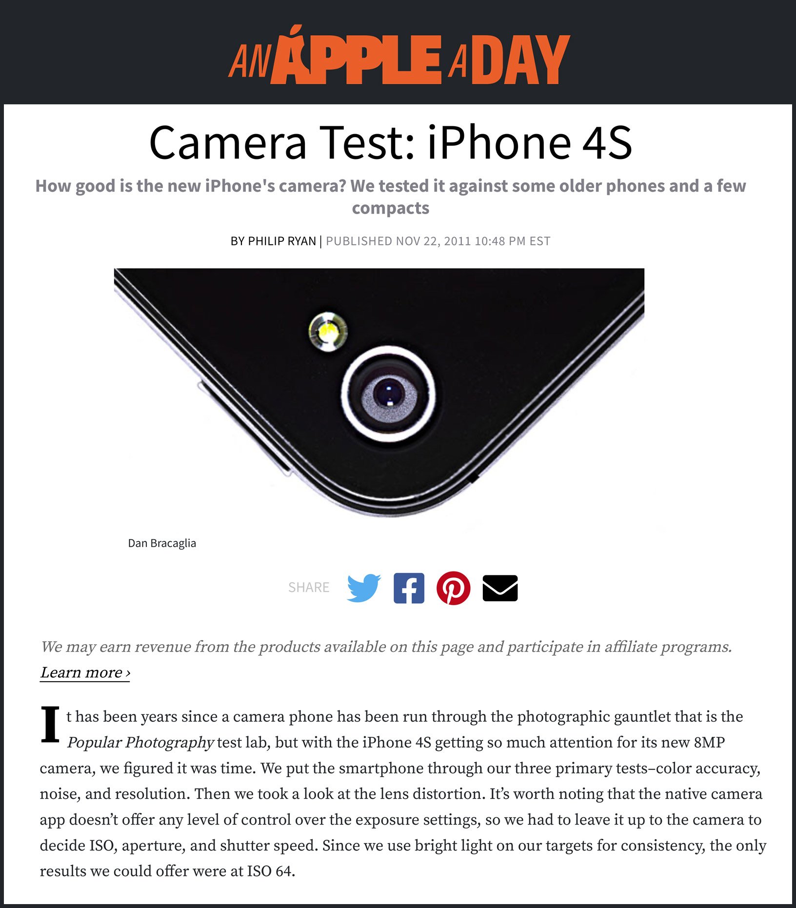 A screen capture of PopPhoto's original iPhone 4S test.