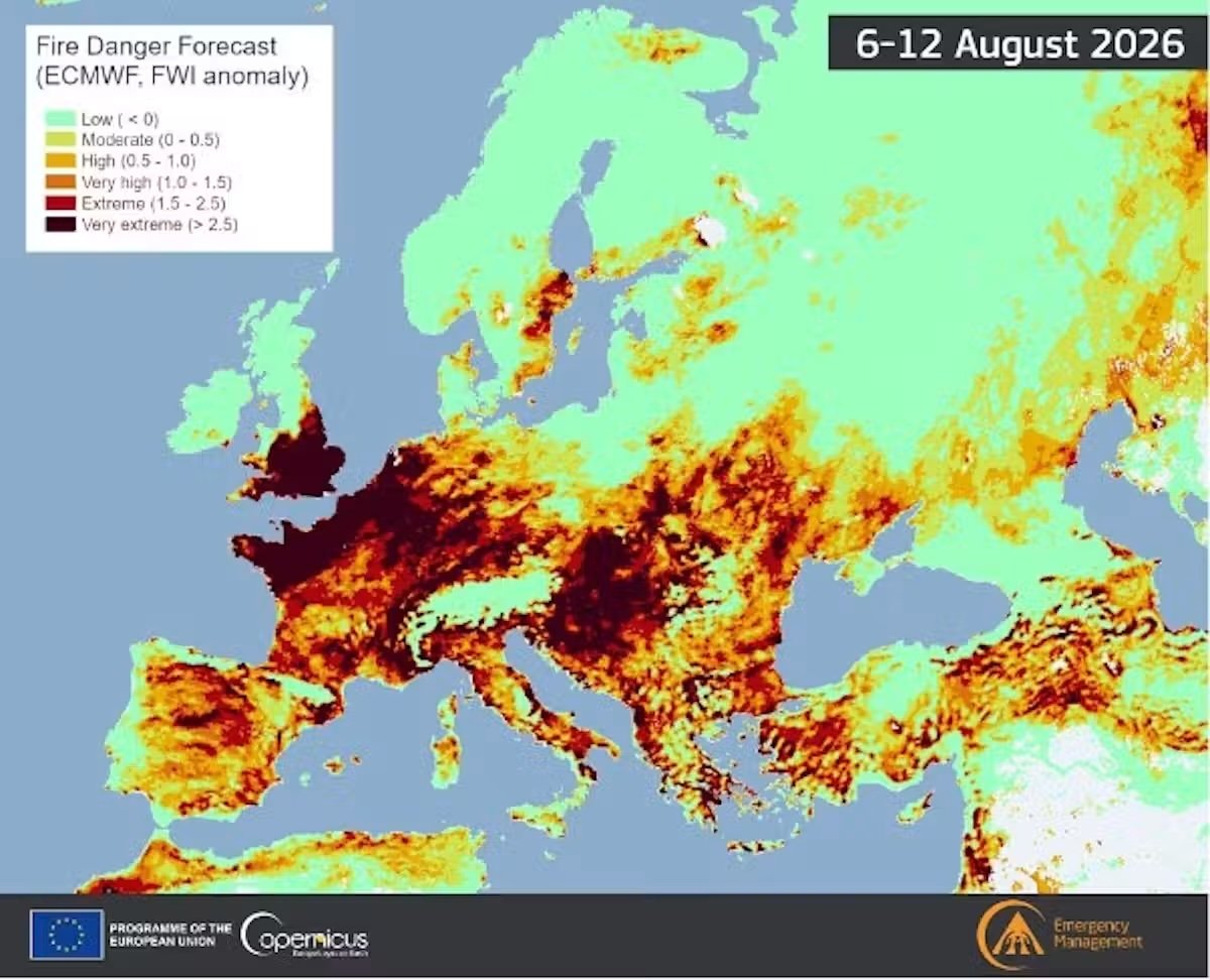 map of wildfire conditions in europe