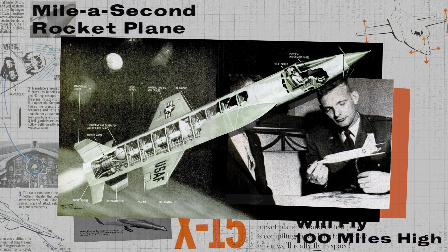 image composite showing a space plane.