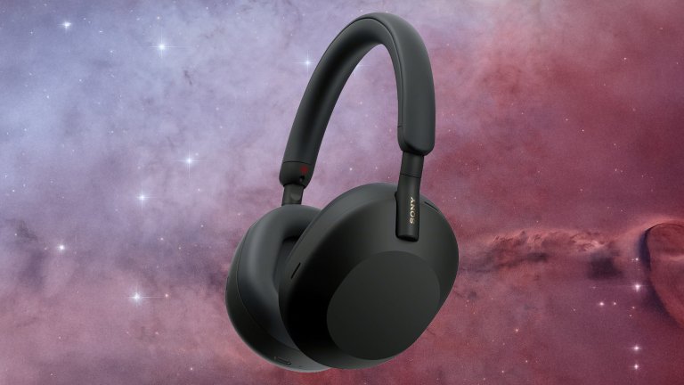 Black Sony WH-1000XM5 Headphones on a solar background