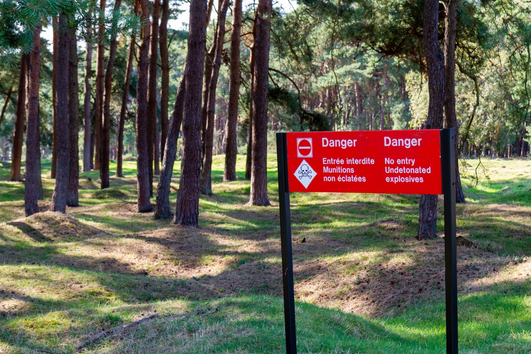 A sign in a forest near the northern French town of Vimy warning passers-by of unexploded bombs from the first world war.