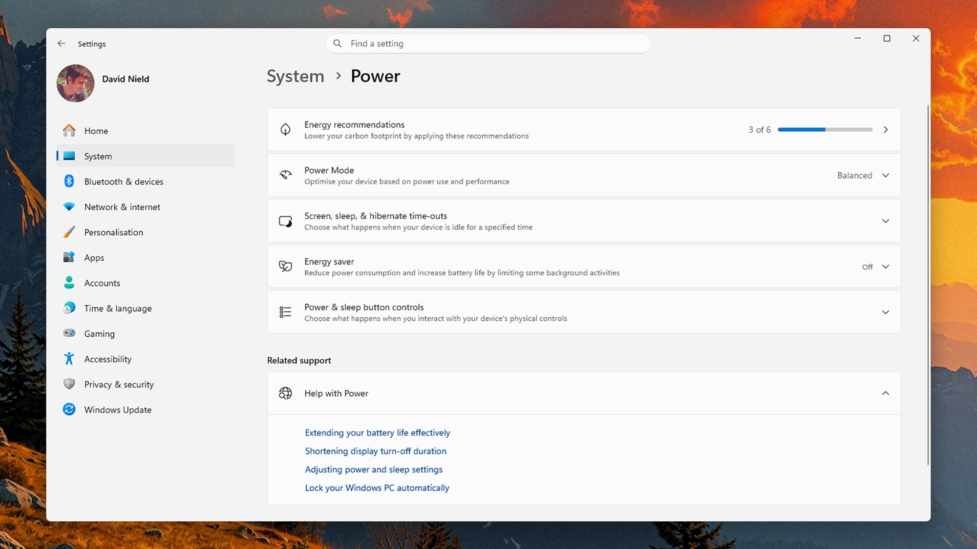 A screenshot of Windows power management settings