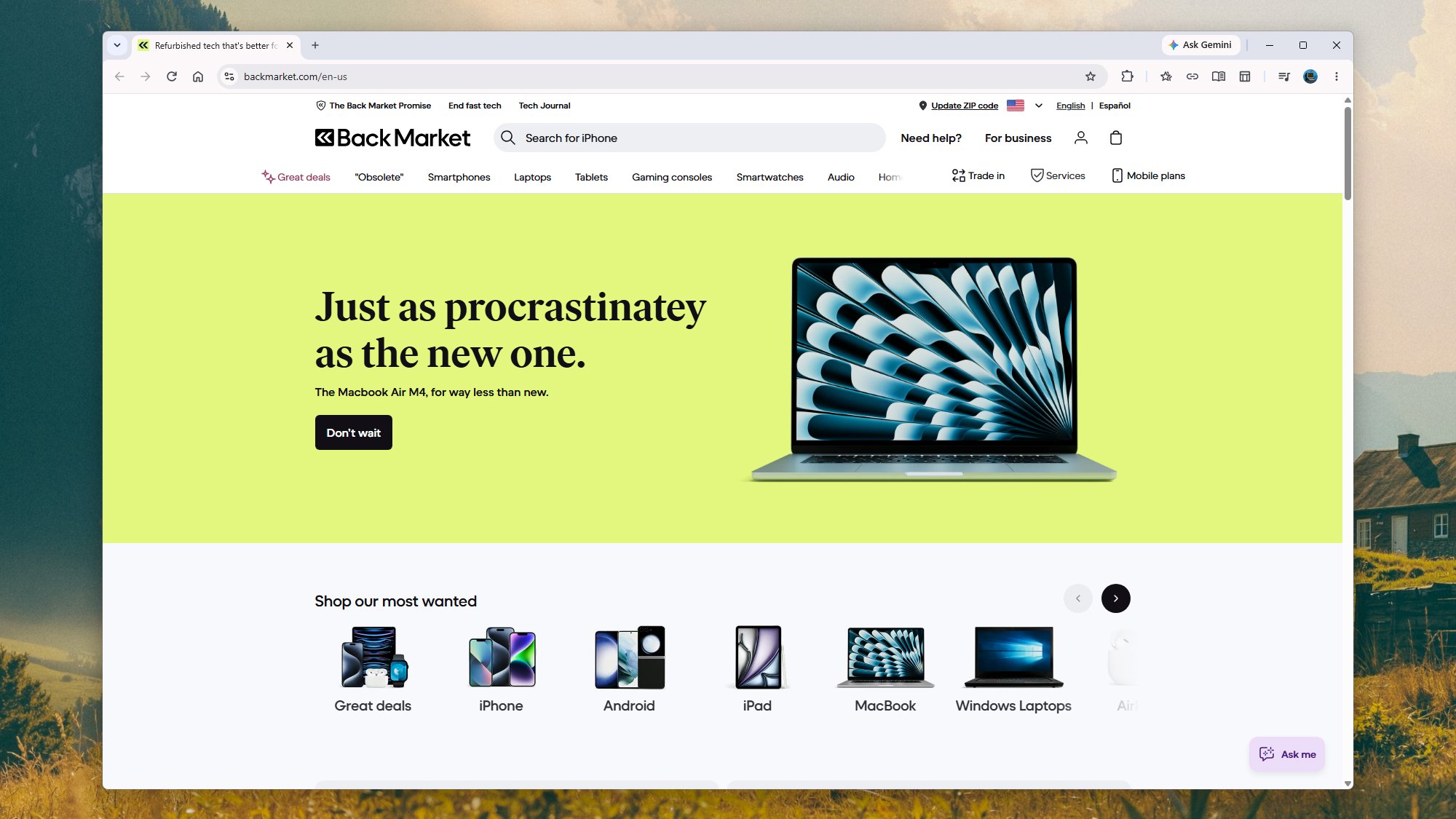 screenshot of backmarket homepage