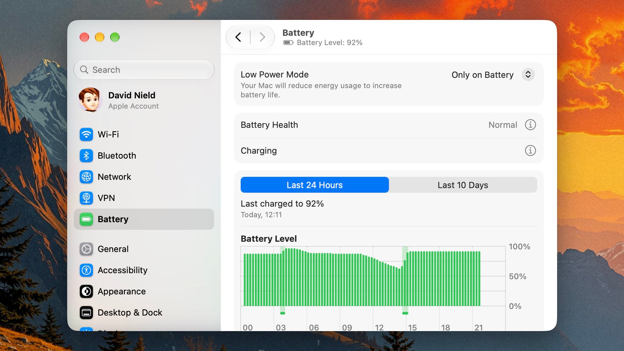 A screen capture of Mac power management settings