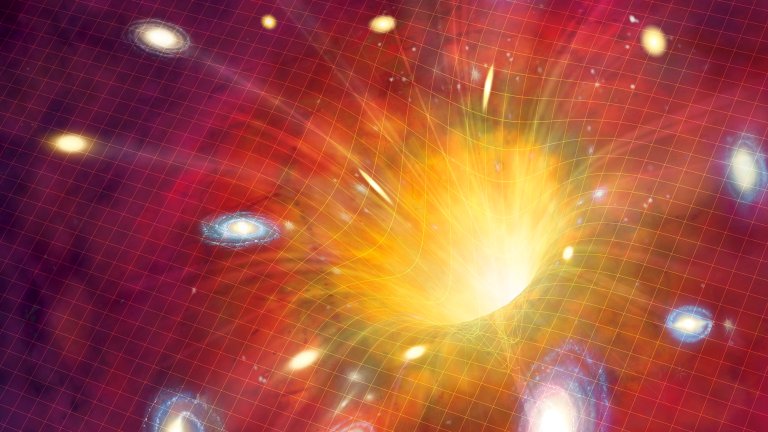 Concept art of big bang showing explosion in space-time grid launch galaxies out into the universe