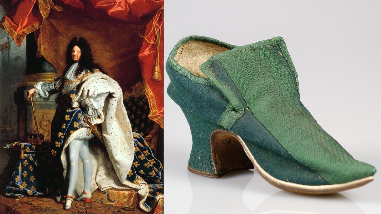 composite image of a painting of Louis XIV of France and 18th century European high heels.