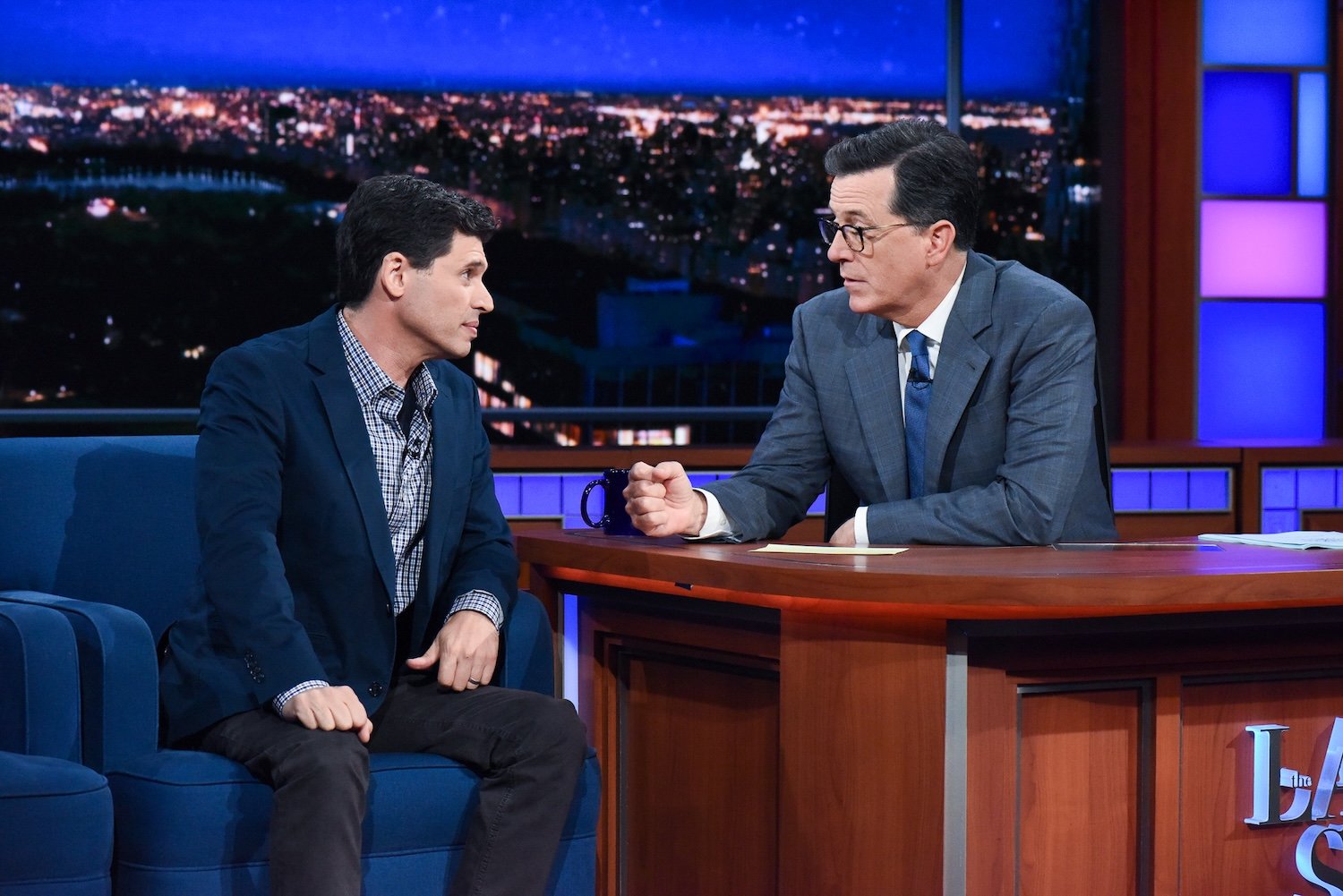 NEW YORK - JULY 25: The Late Show with Stephen Colbert and guest Max Brooks during Tuesday's July 25 2017 show. (Photo by Scott Kowalchyk/CBS via Getty Images)