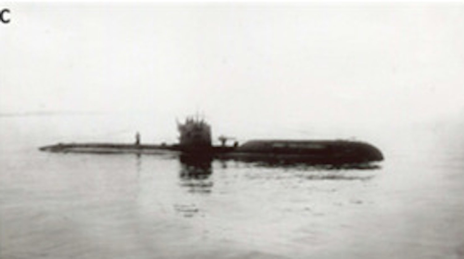Grainy black and white photo of UC-30 at sea