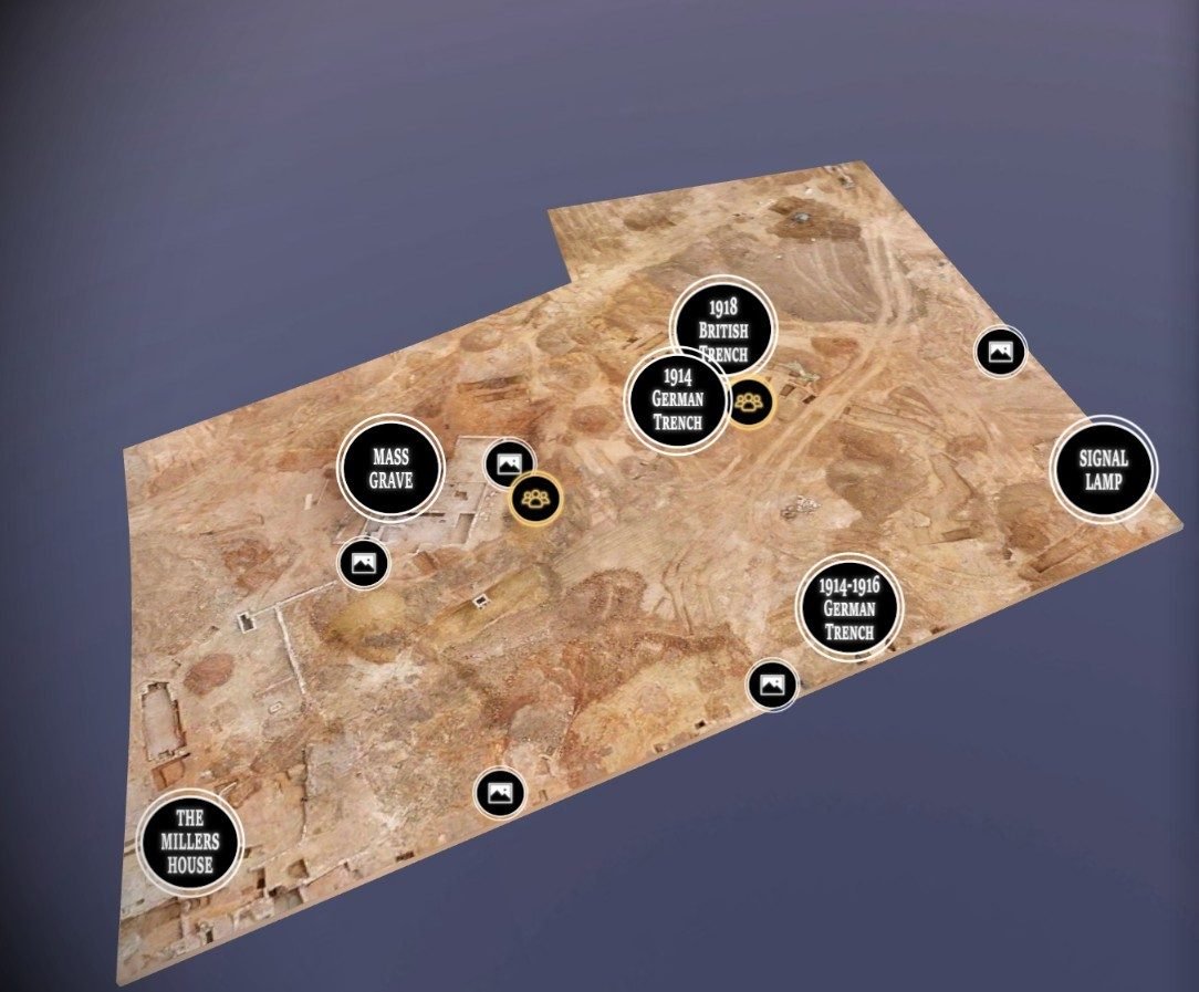 A digital model shows the excavation site for Hill 80, a German stronghold and trench fortress near Wijtschate, Belgium, captured during the 1917 Battle of Messines. Image: Sarah Tucker.