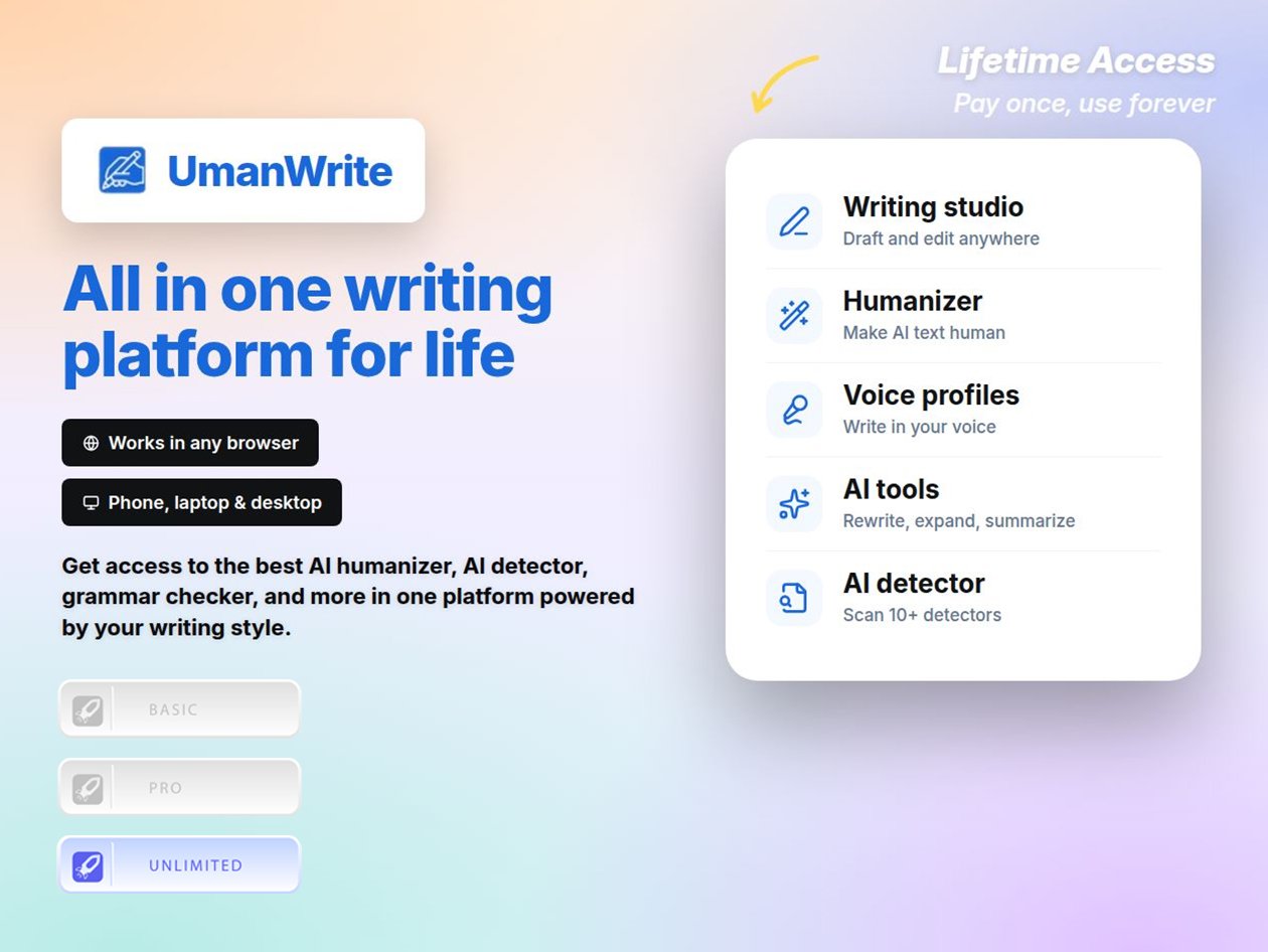 Inside image for pay once for lifetime access to ai writing that actually sounds like you Stack Commerce sponsored deal