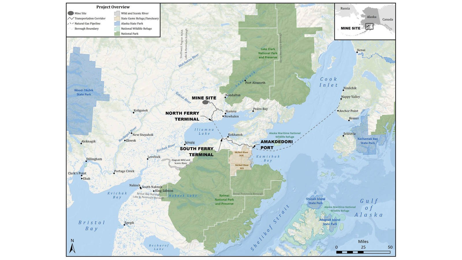 a map of a proposed mine project in alaska