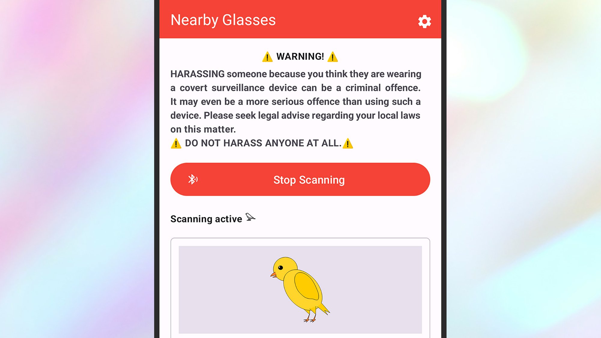 A screenshot of the Nearby Glasses app