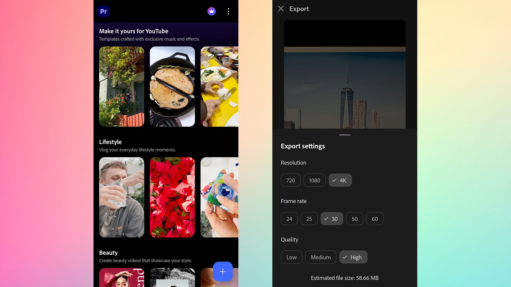 A screenshot of smartphone video editing options/templates.