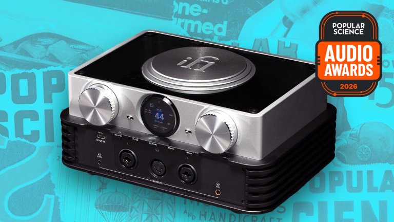 iFi iDSD Phantom streamer, DAC, and headphone amplifier with a terraced silver and black chassis