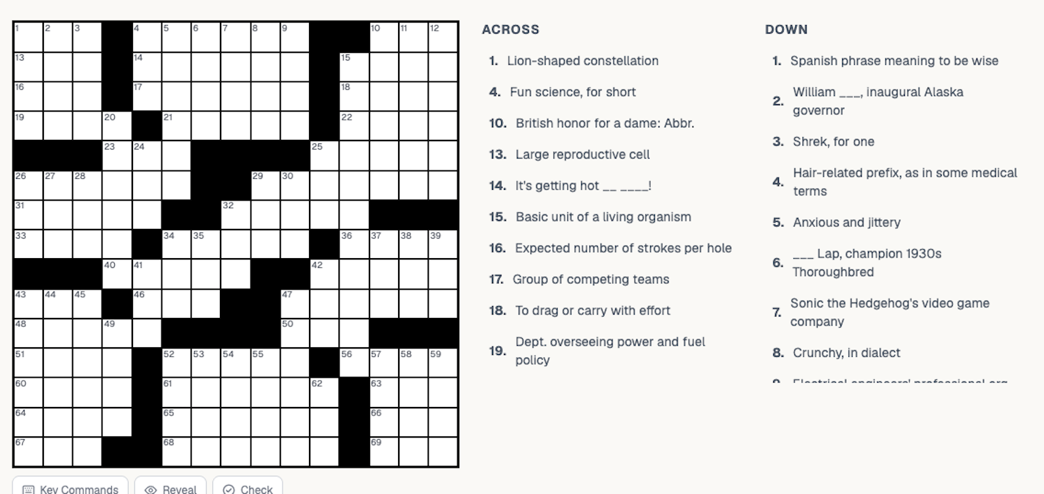 Screenshot of Popular Science-themed crossword puzzle