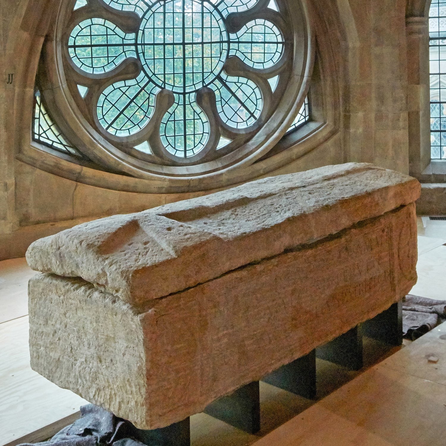 Limestone Roman coffin on display in Westminster Abbey