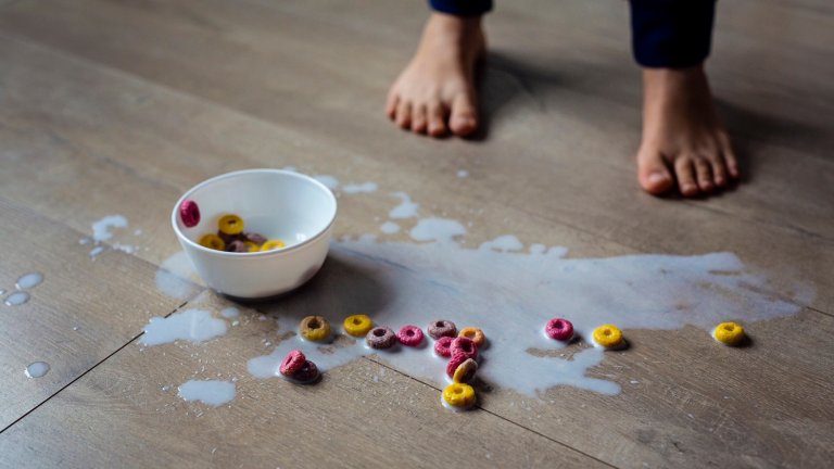 spilled cereal on floor