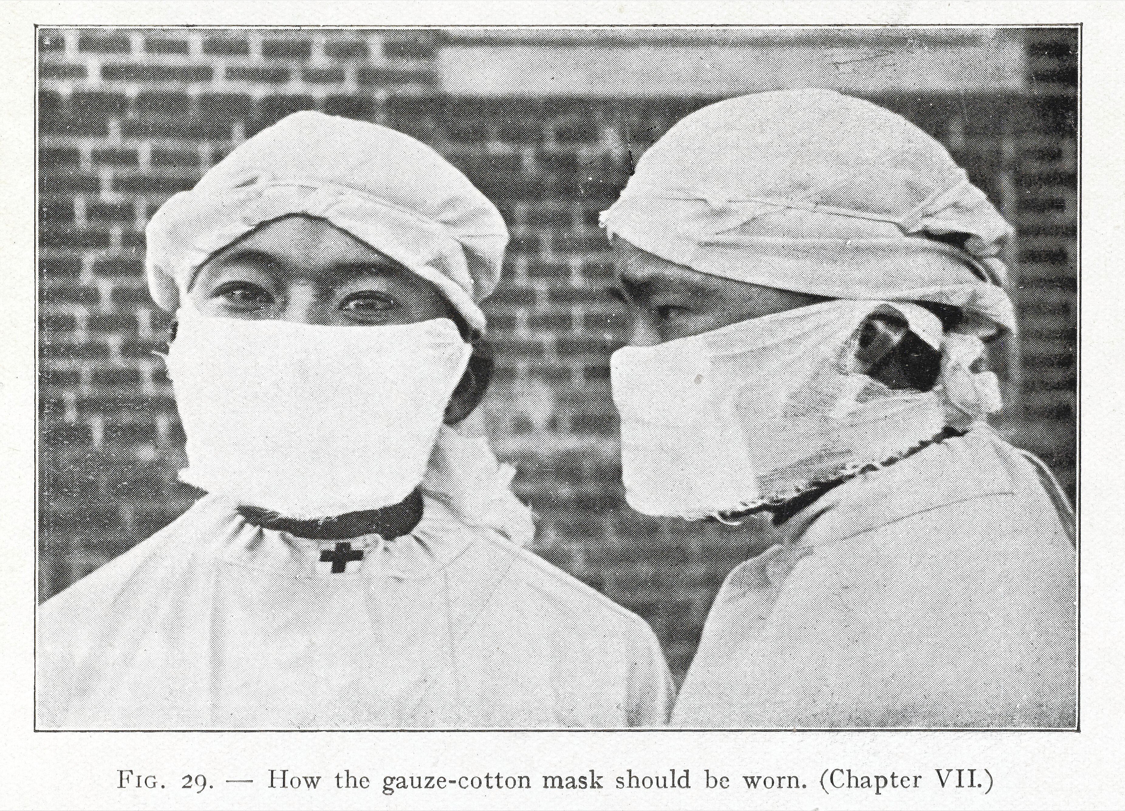  Asian man wearing gauze face mask in early black and white photograph