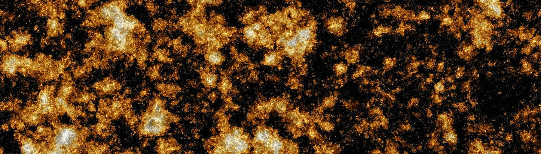 The cosmic web structure as simulated by Lumina, showing where hydrogen has changed to its modern form in the early universe (gold regions).. Image: Oliver Zier, Center for Astrophysics | Harvard & Smithsonian.
