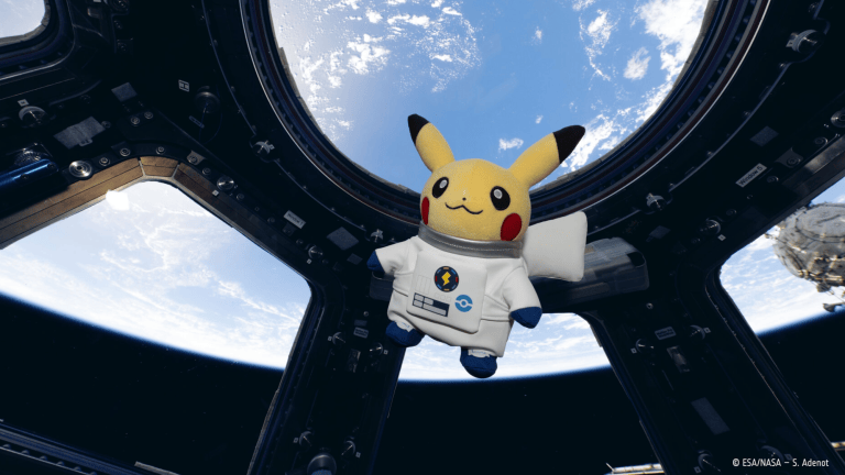 Astronaut Pikachu floats inside the Cupola, the European-built observation module that offers spectacular views of Earth and is a favourite spot for astronauts living and working on the Station to watch our home planet pass by below. I
