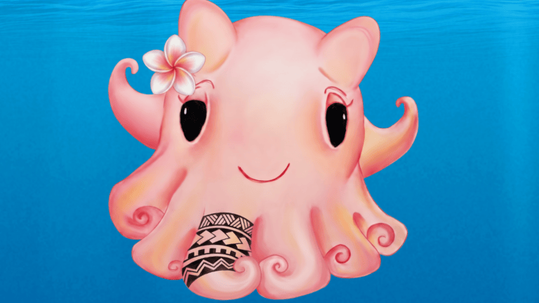 an illustrated pink octopus