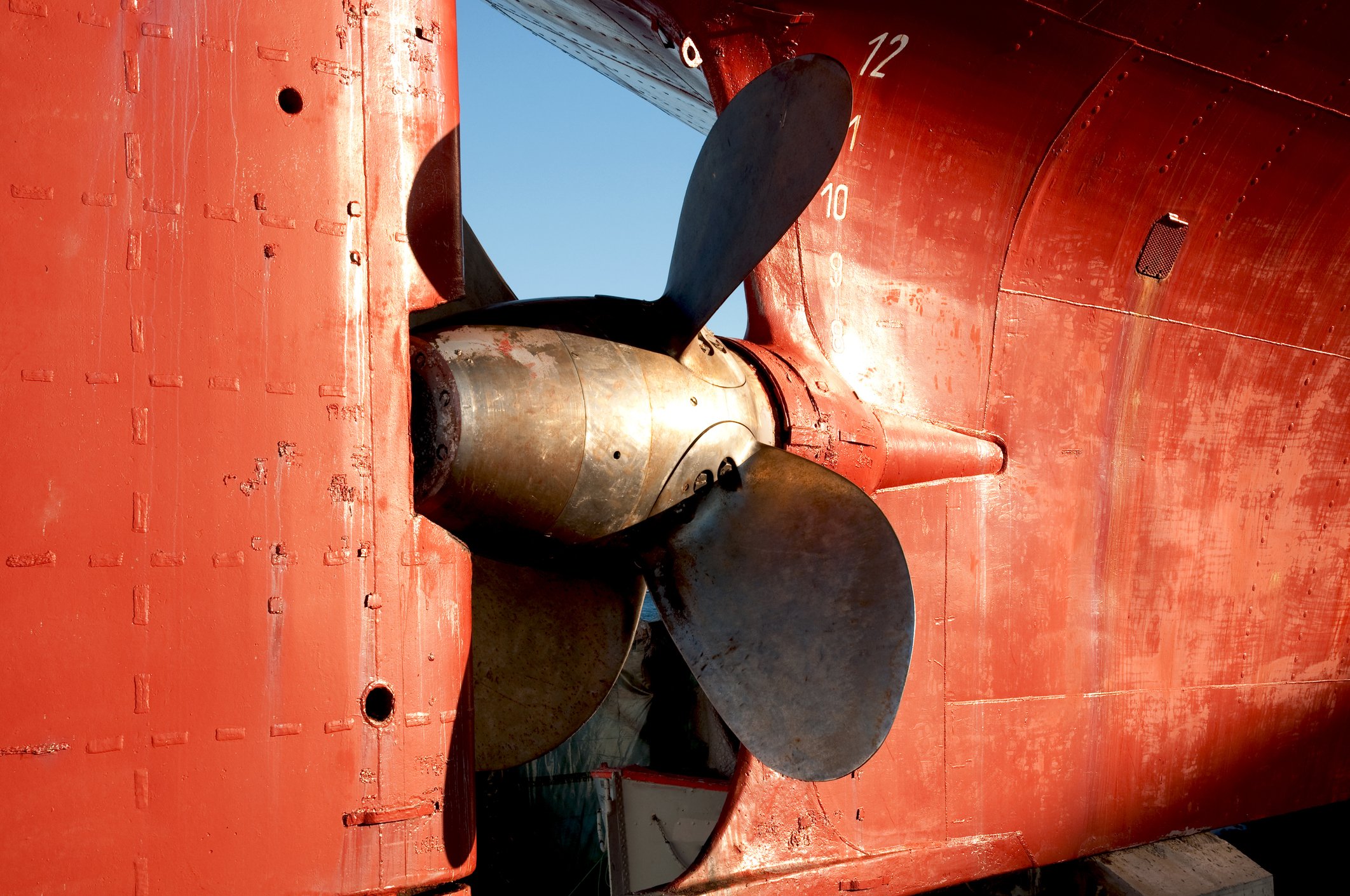 Propeller of ship at shipyard of Stokmarknes, Hadseløya island, Nordland county, Norway