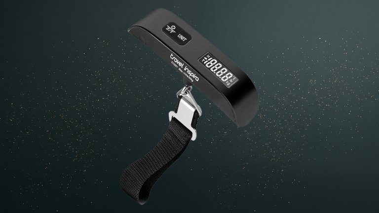 travel inspira Digital Luggage Scale on a green sparkly travel gift guide background