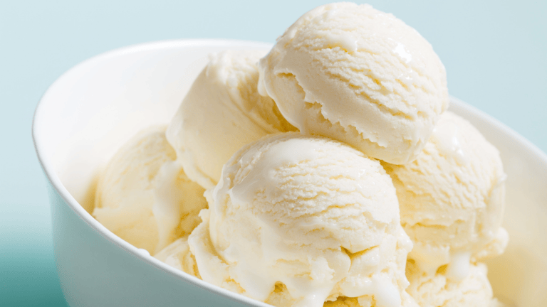 a dish of vanilla ice cream
